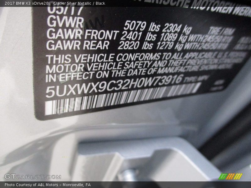 Glacier Silver Metallic / Black 2017 BMW X3 xDrive28i