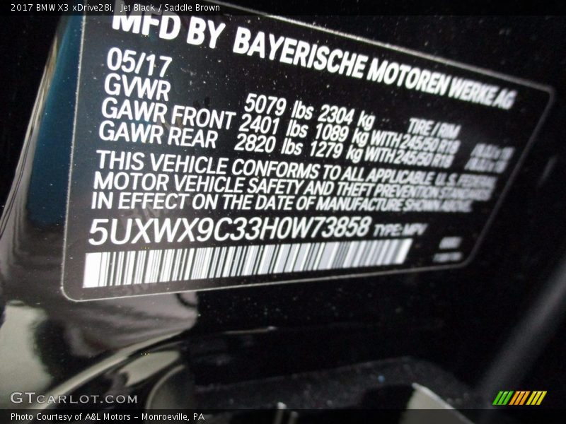 Jet Black / Saddle Brown 2017 BMW X3 xDrive28i