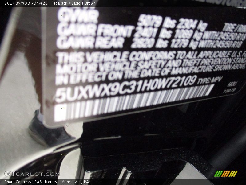 Jet Black / Saddle Brown 2017 BMW X3 xDrive28i