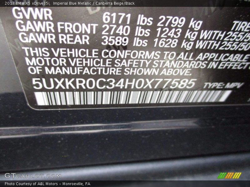 Imperial Blue Metallic / Canberra Beige/Black 2017 BMW X5 xDrive35i