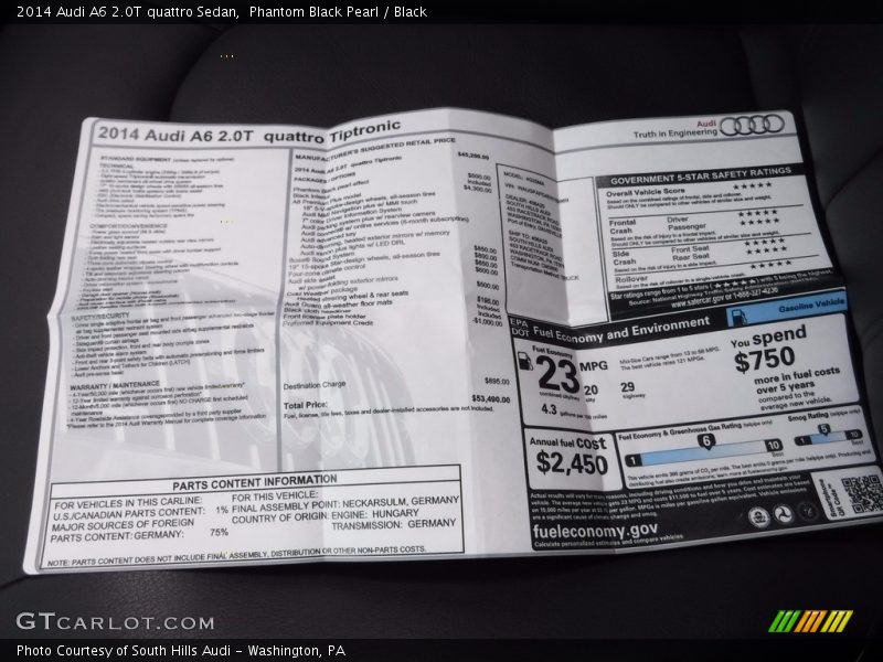 Phantom Black Pearl / Black 2014 Audi A6 2.0T quattro Sedan