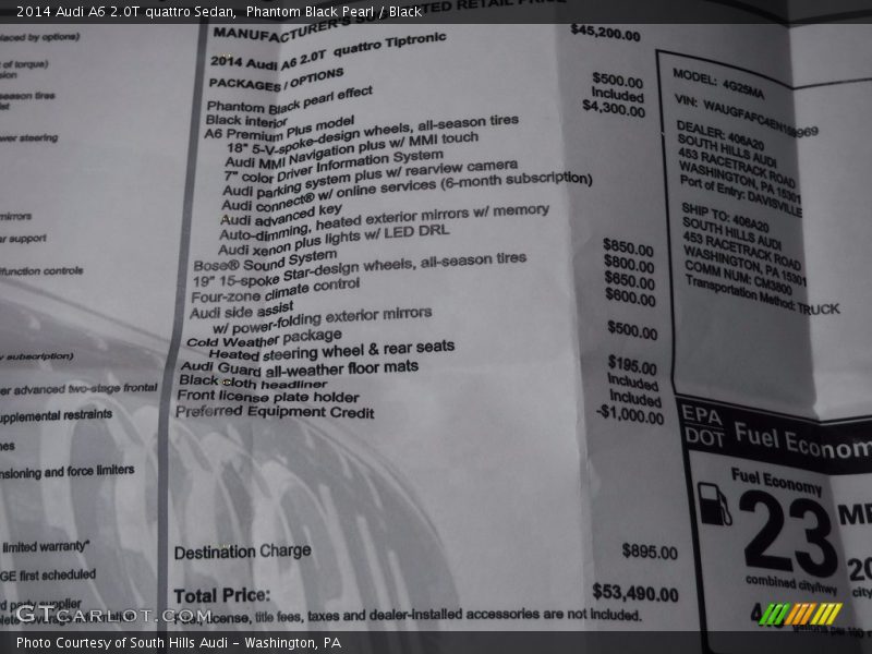 Phantom Black Pearl / Black 2014 Audi A6 2.0T quattro Sedan