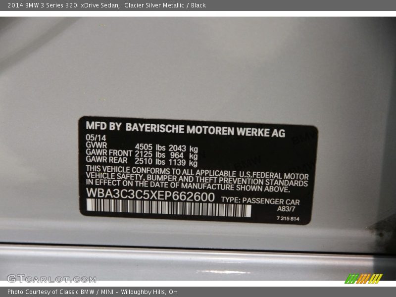 2014 3 Series 320i xDrive Sedan Glacier Silver Metallic Color Code A83
