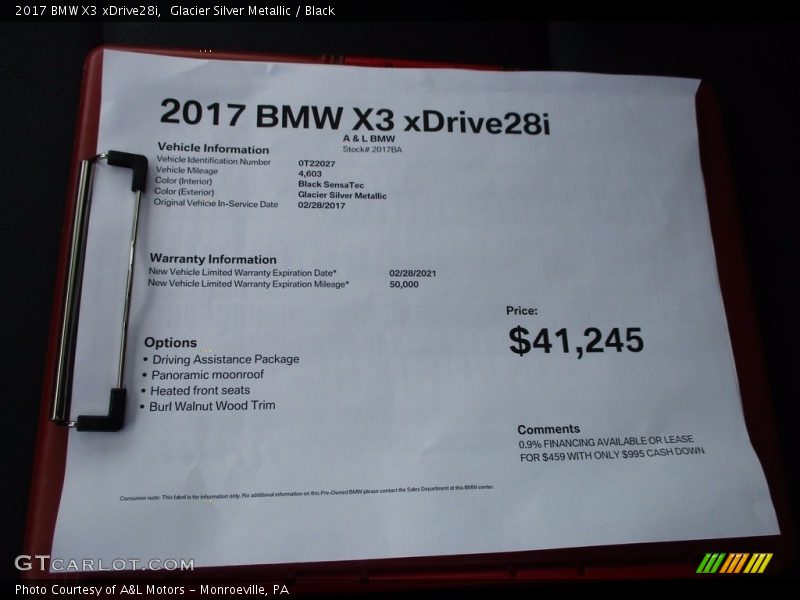 Glacier Silver Metallic / Black 2017 BMW X3 xDrive28i