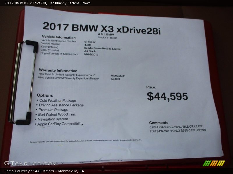 Jet Black / Saddle Brown 2017 BMW X3 xDrive28i