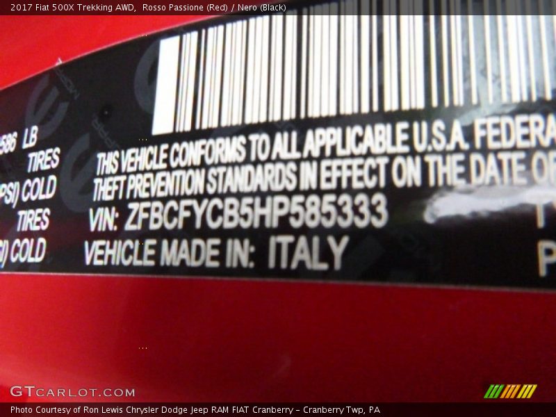 Rosso Passione (Red) / Nero (Black) 2017 Fiat 500X Trekking AWD