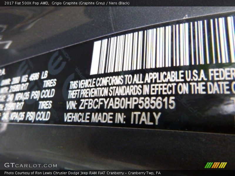 Grigio Graphite (Graphite Grey) / Nero (Black) 2017 Fiat 500X Pop AWD