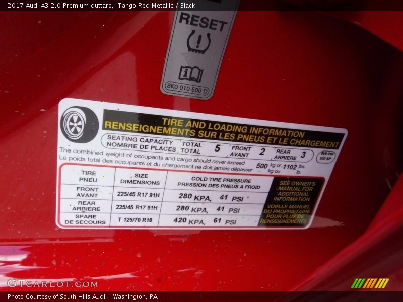 Tango Red Metallic / Black 2017 Audi A3 2.0 Premium quttaro