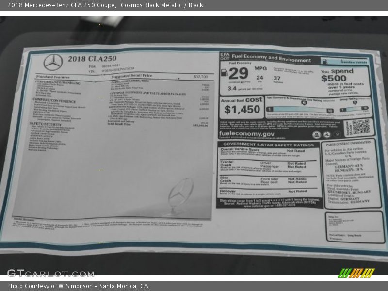 Cosmos Black Metallic / Black 2018 Mercedes-Benz CLA 250 Coupe