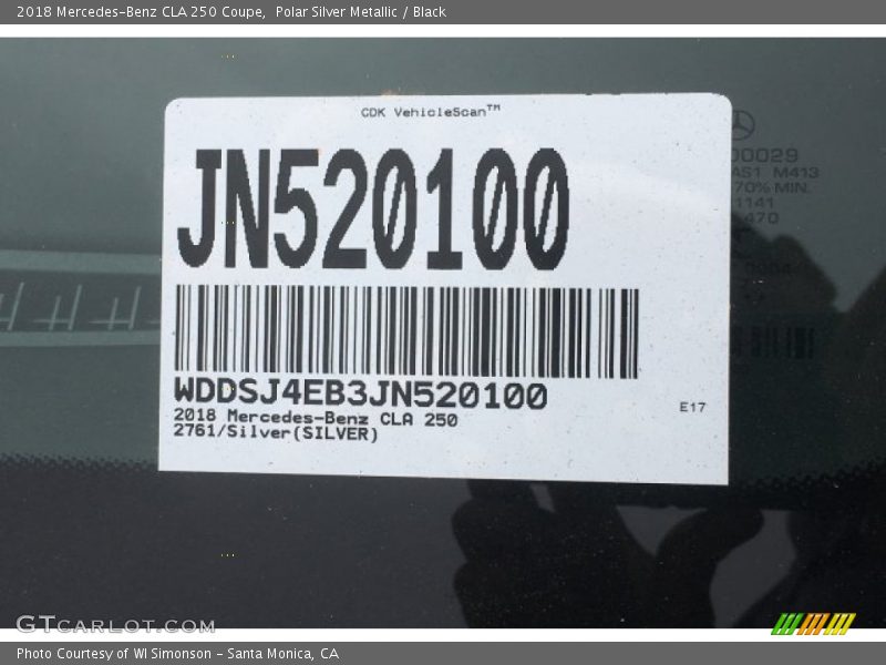 Polar Silver Metallic / Black 2018 Mercedes-Benz CLA 250 Coupe