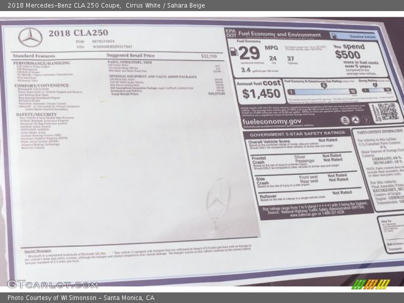 Cirrus White / Sahara Beige 2018 Mercedes-Benz CLA 250 Coupe