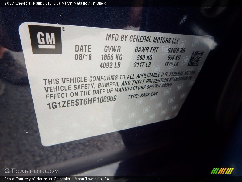 Blue Velvet Metallic / Jet Black 2017 Chevrolet Malibu LT