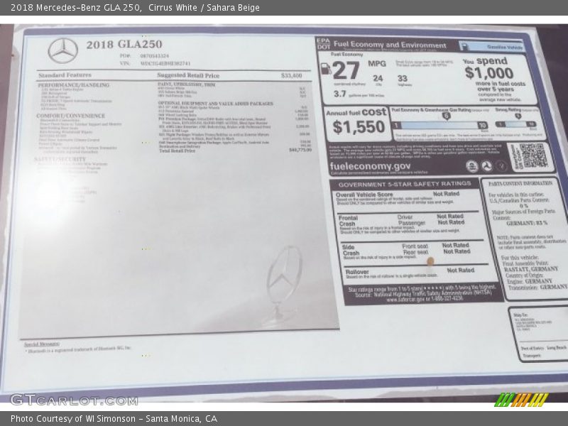 Cirrus White / Sahara Beige 2018 Mercedes-Benz GLA 250