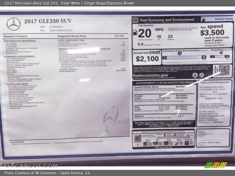 Polar White / Ginger Beige/Espresso Brown 2017 Mercedes-Benz GLE 350