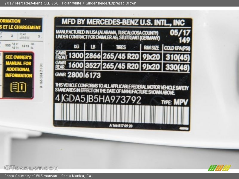 Polar White / Ginger Beige/Espresso Brown 2017 Mercedes-Benz GLE 350