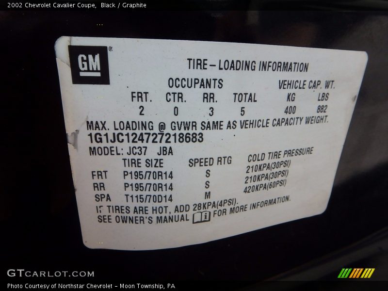 Black / Graphite 2002 Chevrolet Cavalier Coupe