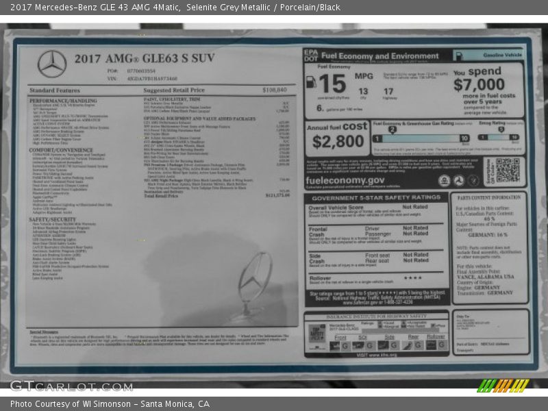  2017 GLE 43 AMG 4Matic Window Sticker