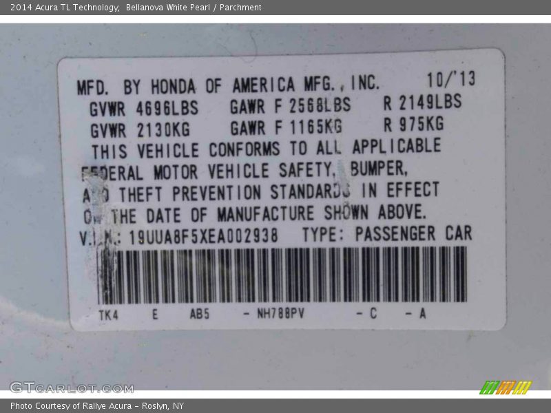 Bellanova White Pearl / Parchment 2014 Acura TL Technology