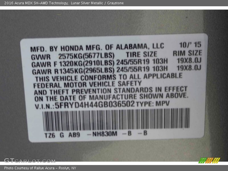 Lunar Silver Metallic / Graystone 2016 Acura MDX SH-AWD Technology