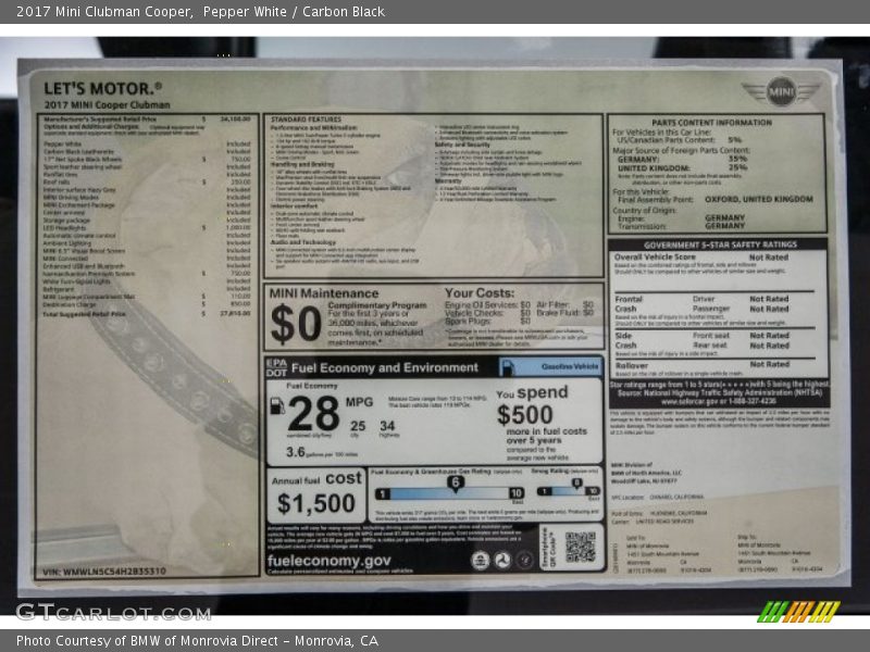 Pepper White / Carbon Black 2017 Mini Clubman Cooper