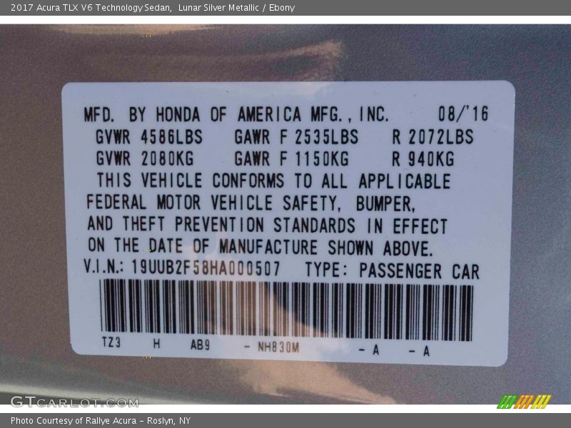 Lunar Silver Metallic / Ebony 2017 Acura TLX V6 Technology Sedan