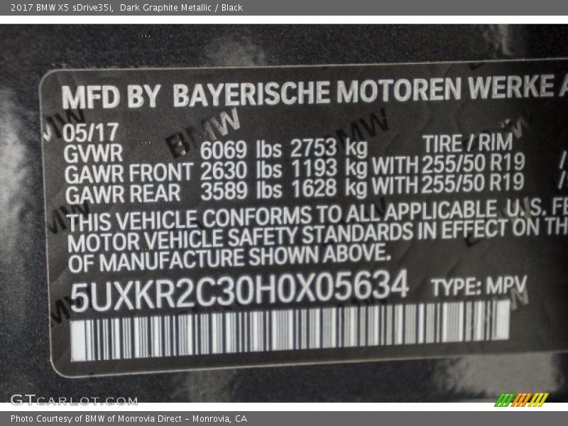 Dark Graphite Metallic / Black 2017 BMW X5 sDrive35i