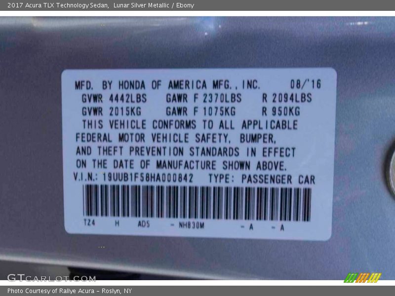 Lunar Silver Metallic / Ebony 2017 Acura TLX Technology Sedan