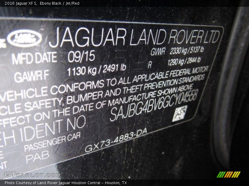 Ebony Black / Jet/Red 2016 Jaguar XF S