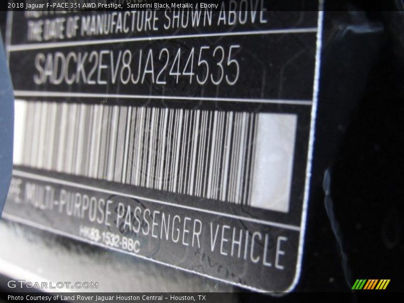 Santorini Black Metallic / Ebony 2018 Jaguar F-PACE 35t AWD Prestige