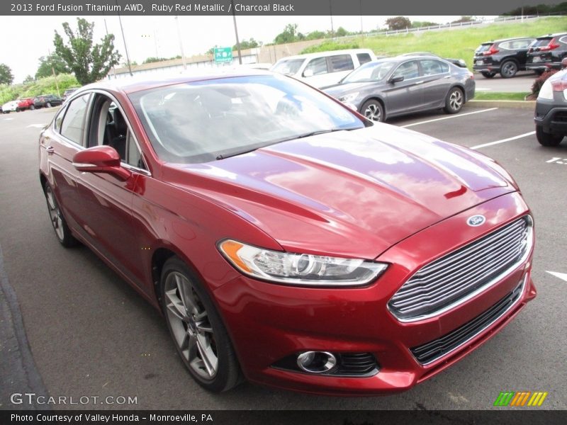 Ruby Red Metallic / Charcoal Black 2013 Ford Fusion Titanium AWD
