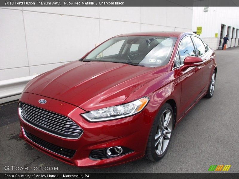 Ruby Red Metallic / Charcoal Black 2013 Ford Fusion Titanium AWD