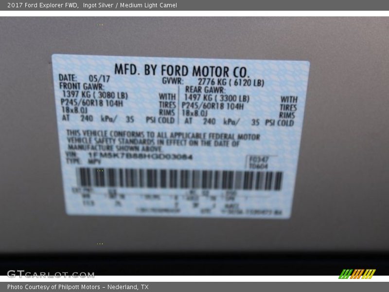 Ingot Silver / Medium Light Camel 2017 Ford Explorer FWD