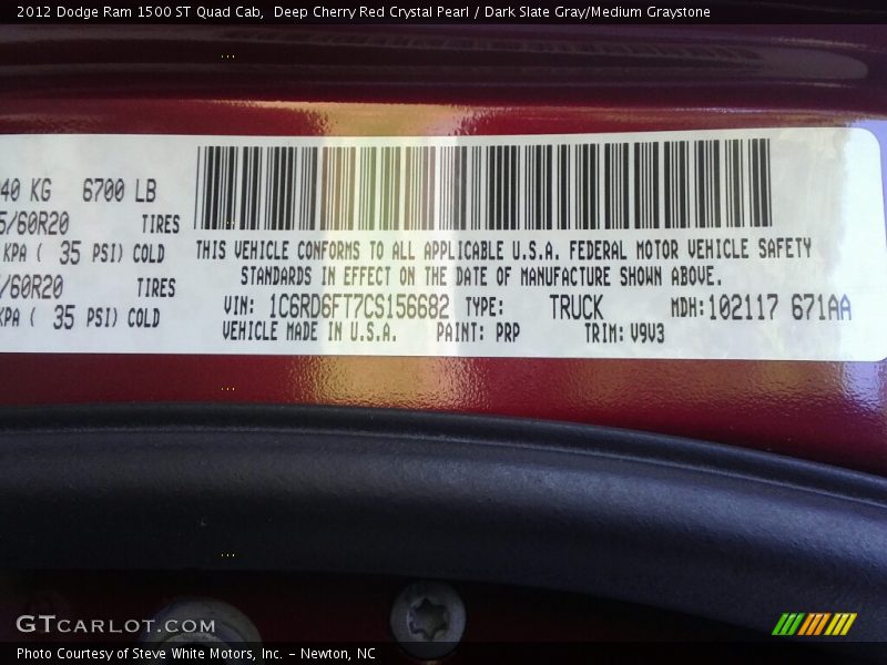 Deep Cherry Red Crystal Pearl / Dark Slate Gray/Medium Graystone 2012 Dodge Ram 1500 ST Quad Cab