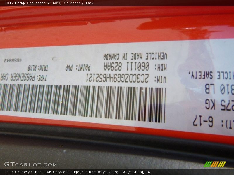 Go Mango / Black 2017 Dodge Challenger GT AWD