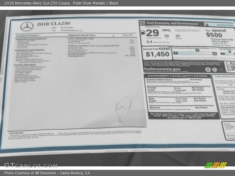 Polar Silver Metallic / Black 2018 Mercedes-Benz CLA 250 Coupe