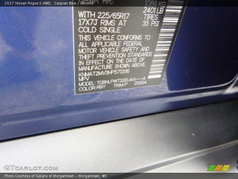 Caspian Blue / Almond 2017 Nissan Rogue S AWD