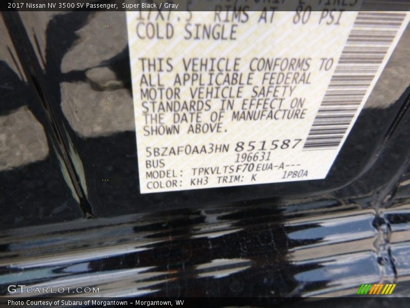 Super Black / Gray 2017 Nissan NV 3500 SV Passenger