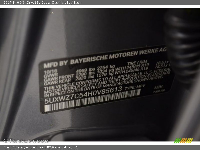 Space Gray Metallic / Black 2017 BMW X3 sDrive28i