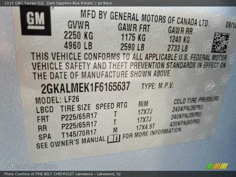 Dark Sapphire Blue Metallic / Jet Black 2015 GMC Terrain SLE