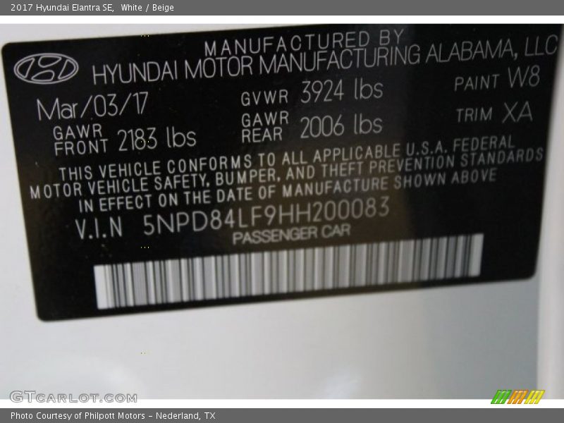 White / Beige 2017 Hyundai Elantra SE