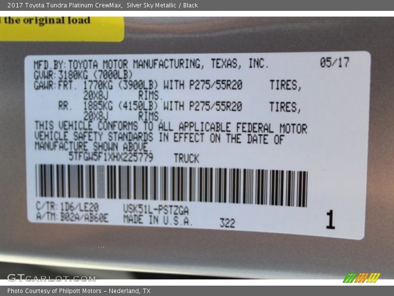 Silver Sky Metallic / Black 2017 Toyota Tundra Platinum CrewMax