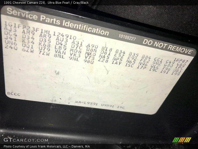 Ultra Blue Pearl / Gray/Black 1991 Chevrolet Camaro Z28