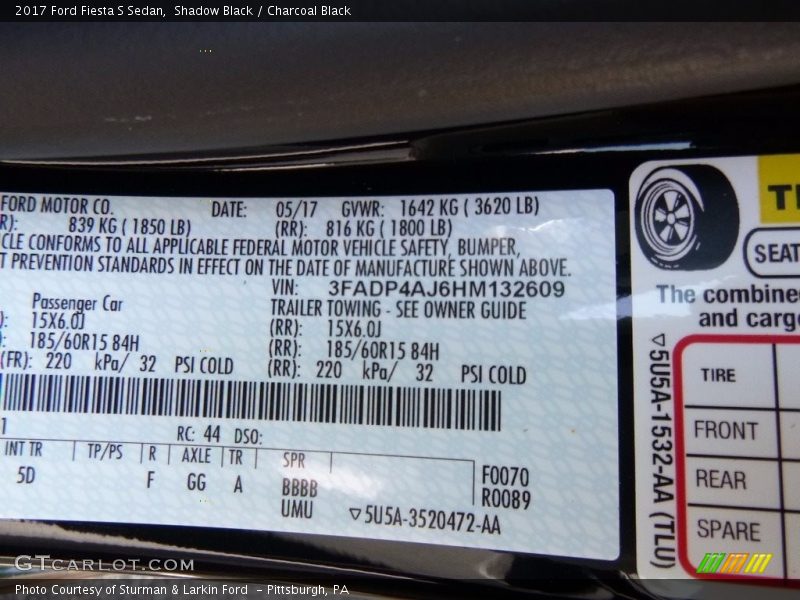 Shadow Black / Charcoal Black 2017 Ford Fiesta S Sedan