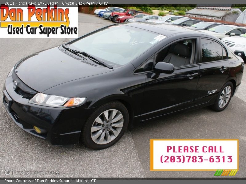 Crystal Black Pearl / Gray 2011 Honda Civic EX-L Sedan