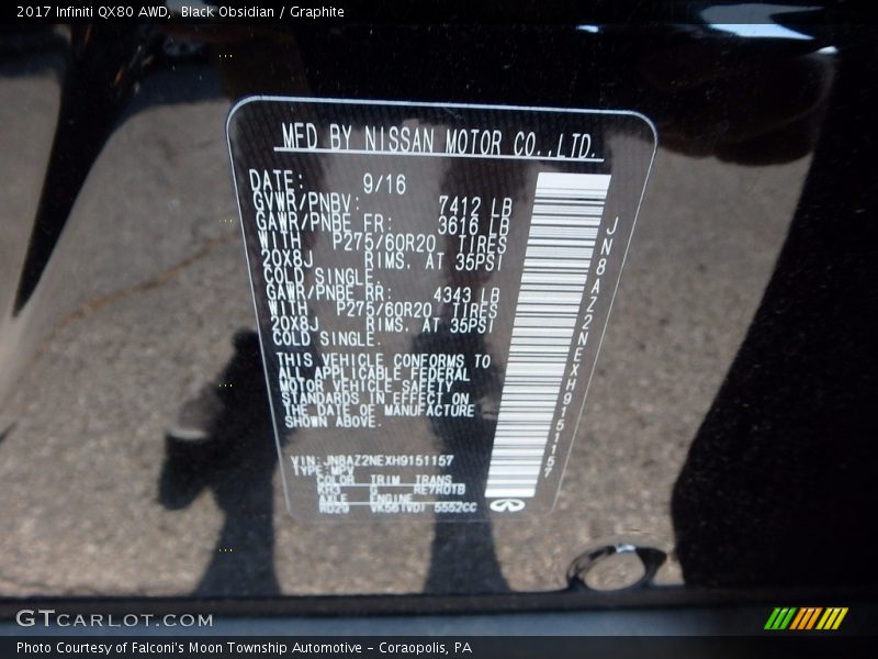 2017 QX80 AWD Black Obsidian Color Code KH3