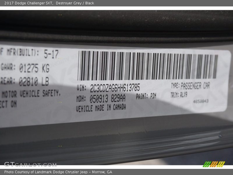 Destroyer Grey / Black 2017 Dodge Challenger SXT