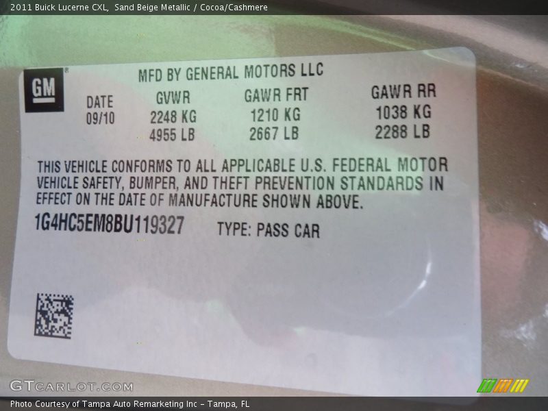 Sand Beige Metallic / Cocoa/Cashmere 2011 Buick Lucerne CXL