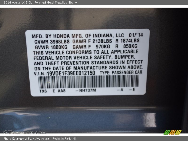 Polished Metal Metallic / Ebony 2014 Acura ILX 2.0L