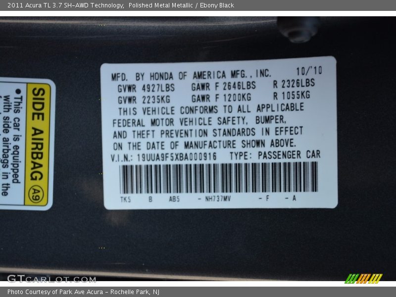 Polished Metal Metallic / Ebony Black 2011 Acura TL 3.7 SH-AWD Technology