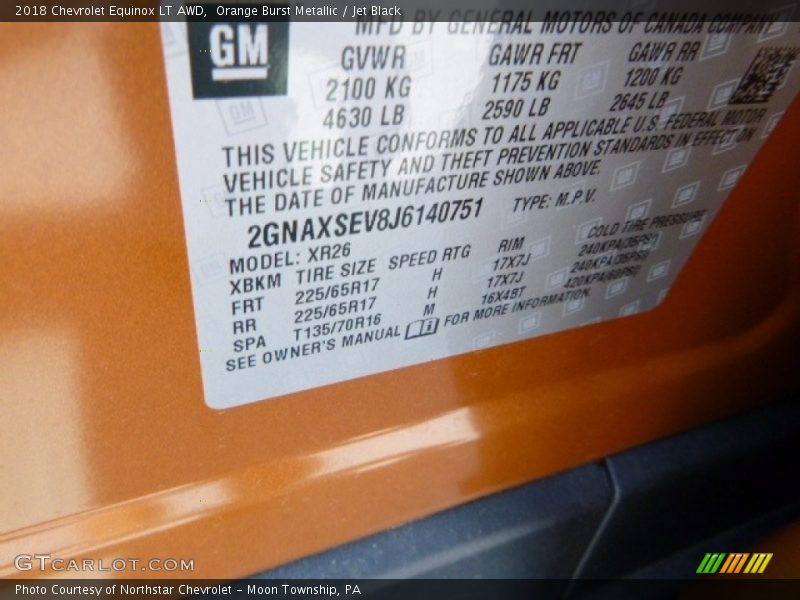 Orange Burst Metallic / Jet Black 2018 Chevrolet Equinox LT AWD